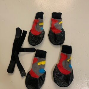 Colorful Pet Booties with Straps, and Doggie Ski Goggles